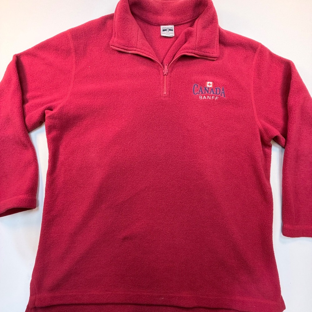 Canada Banff Fleece Pullover Mens Large Cityscape 1/4 Zip Made in Canada Vintage